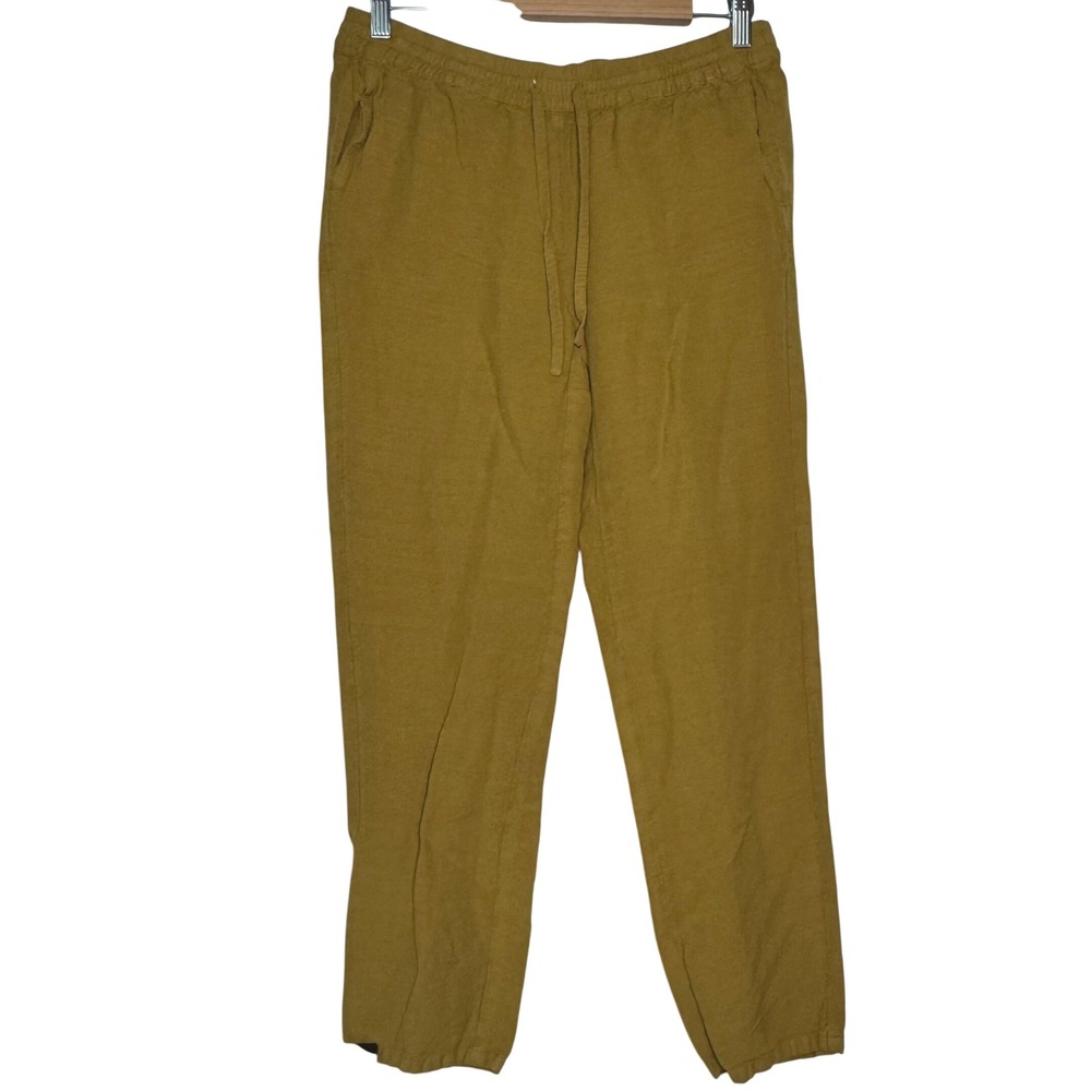 J Jill Womens Mustard Linen Blend Elastic Waist Drawstring Straight Leg Pants XS